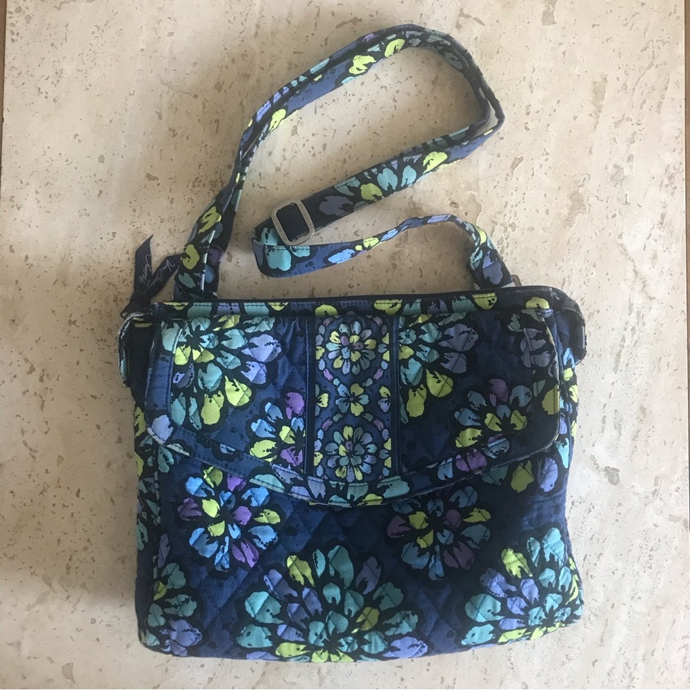 Vera Bradley shoulder bag, multi color floral, 12”x10”x2” adjustable strap.